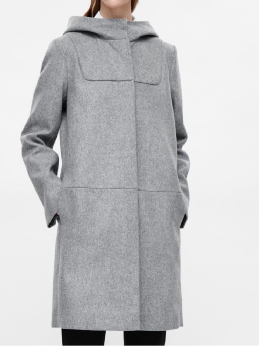 COS Gray Hooded Wool-Blend Coat size M/L